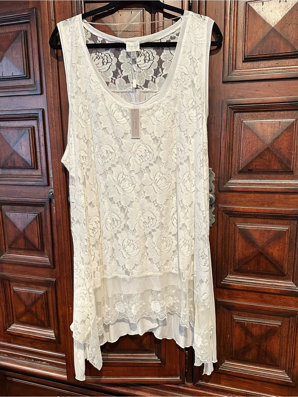 3X Cupio Curvy Cream long Lace Sleeveless Tunic Shabby Chic